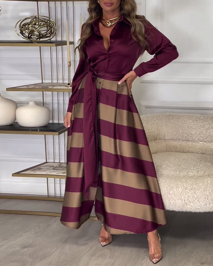 Stylish Striped Belted Maxi Dress