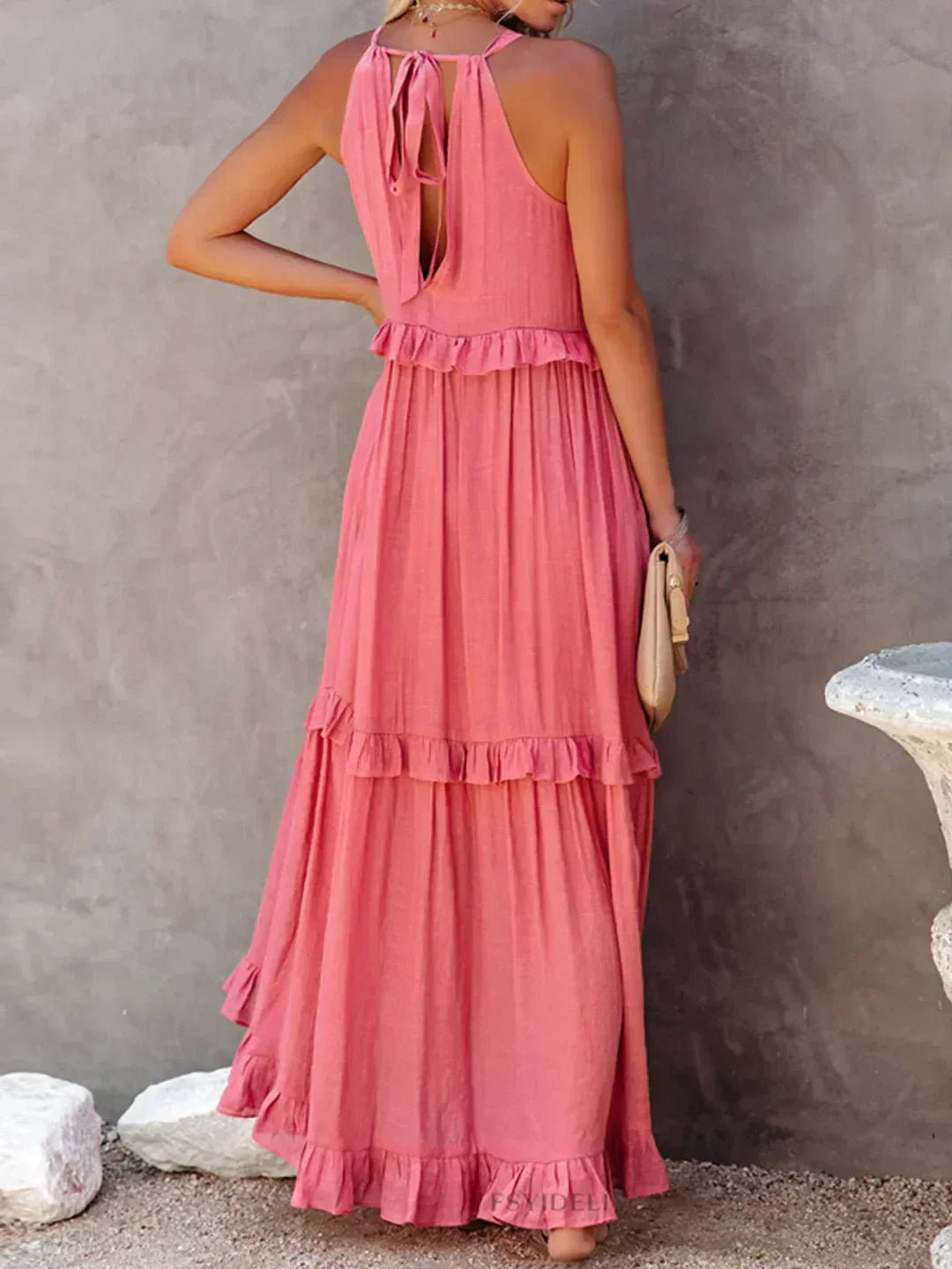 Elegant Halter Ruffle Maxi Dress