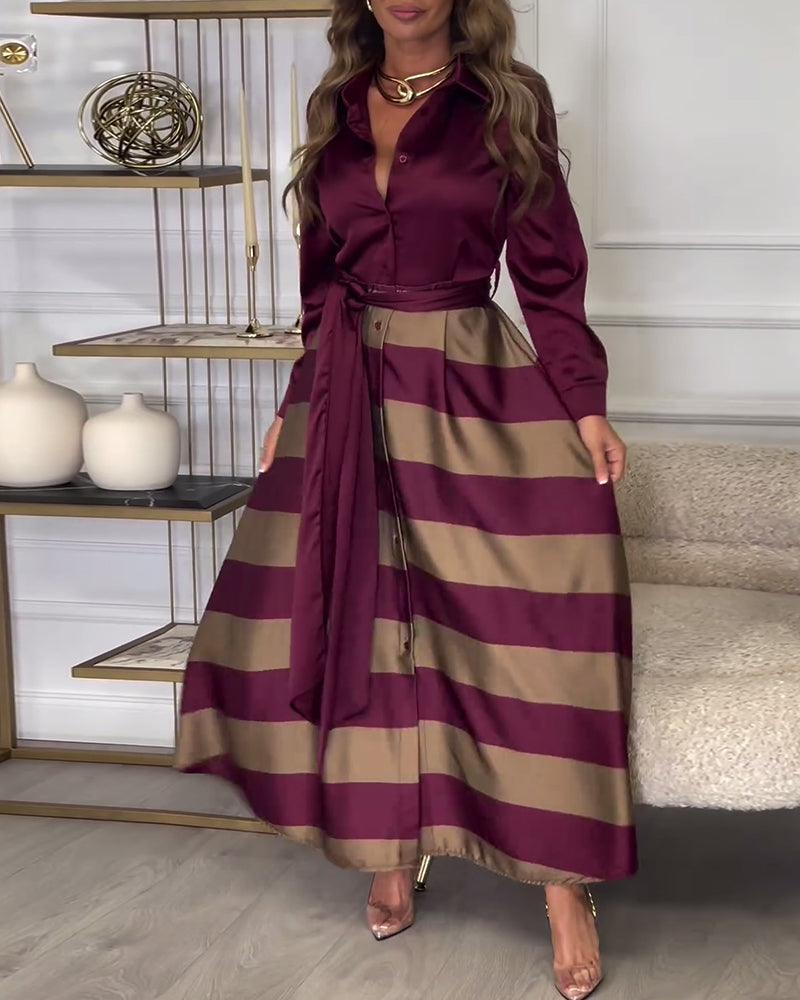 Stylish Striped Belted Maxi Dress