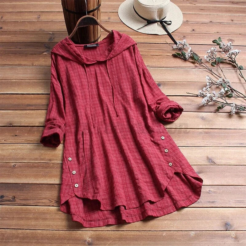 Stylish Hooded Button Dress