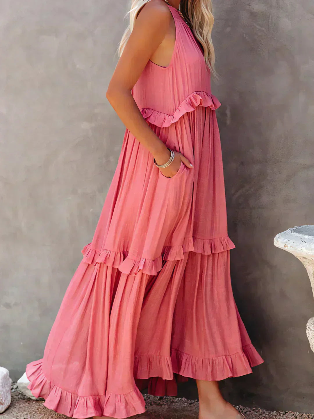 Elegant Halter Ruffle Maxi Dress