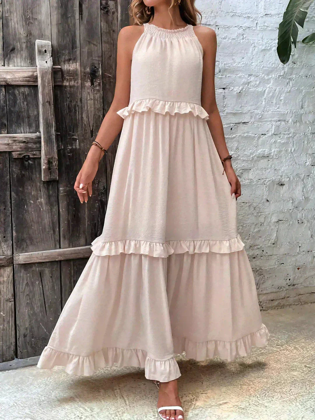 Elegant Halter Ruffle Maxi Dress
