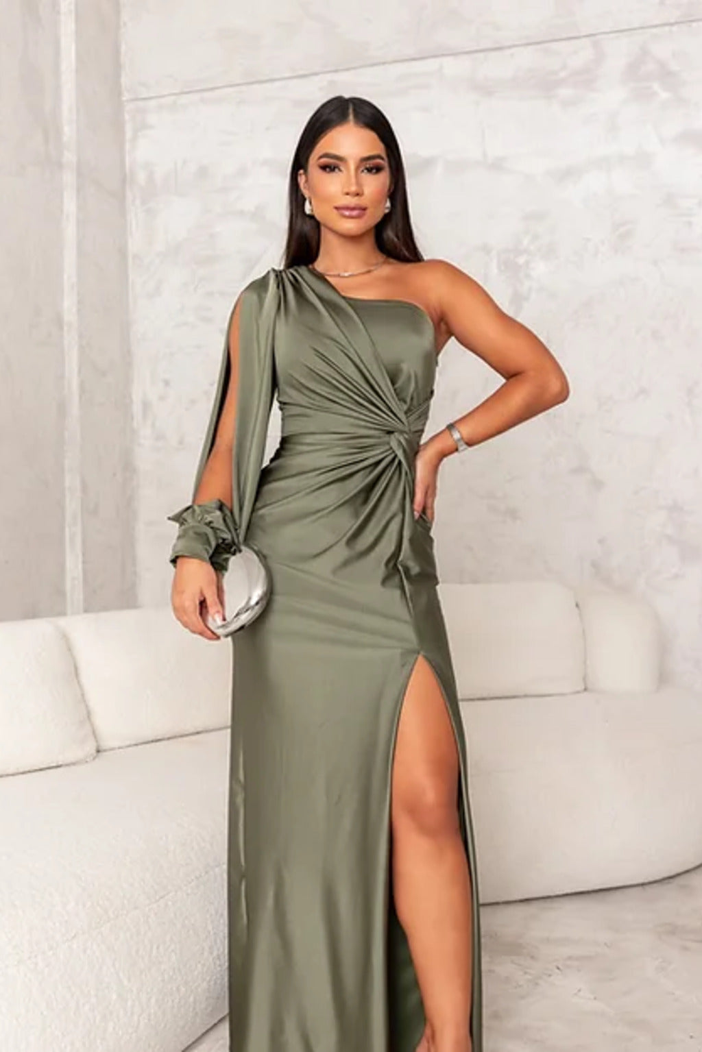 Stylish One-Shoulder Satin Dress