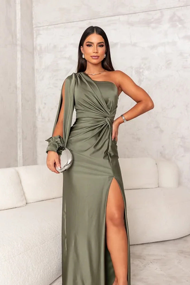 Stylish One-Shoulder Satin Dress