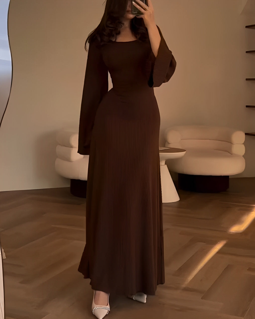 Stylish Ribbed Long Sleeve Dress