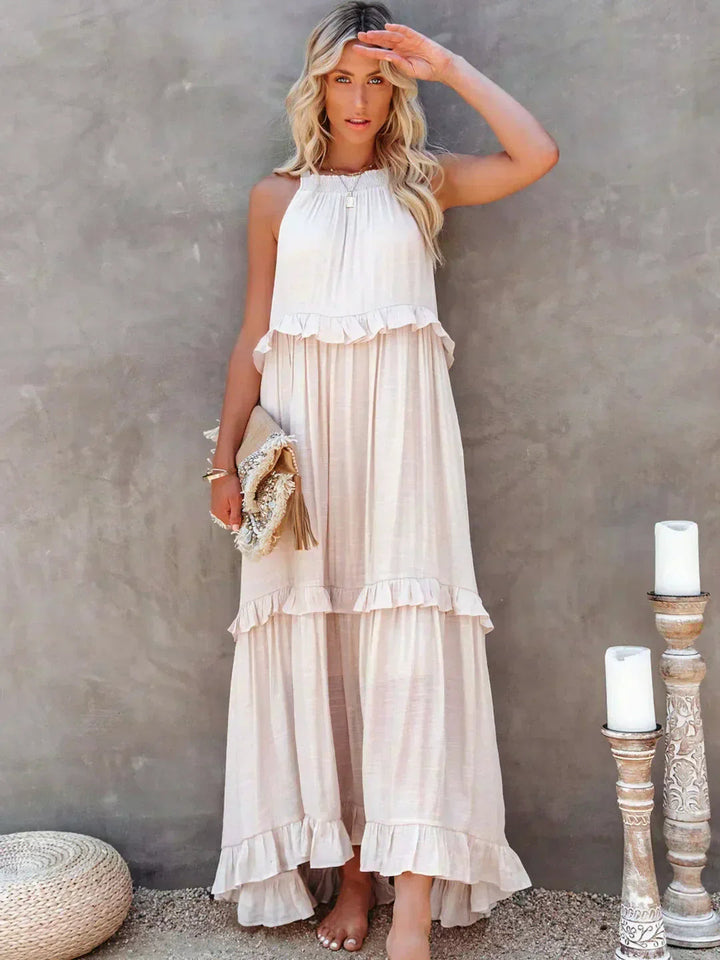 Elegant Halter Ruffle Maxi Dress