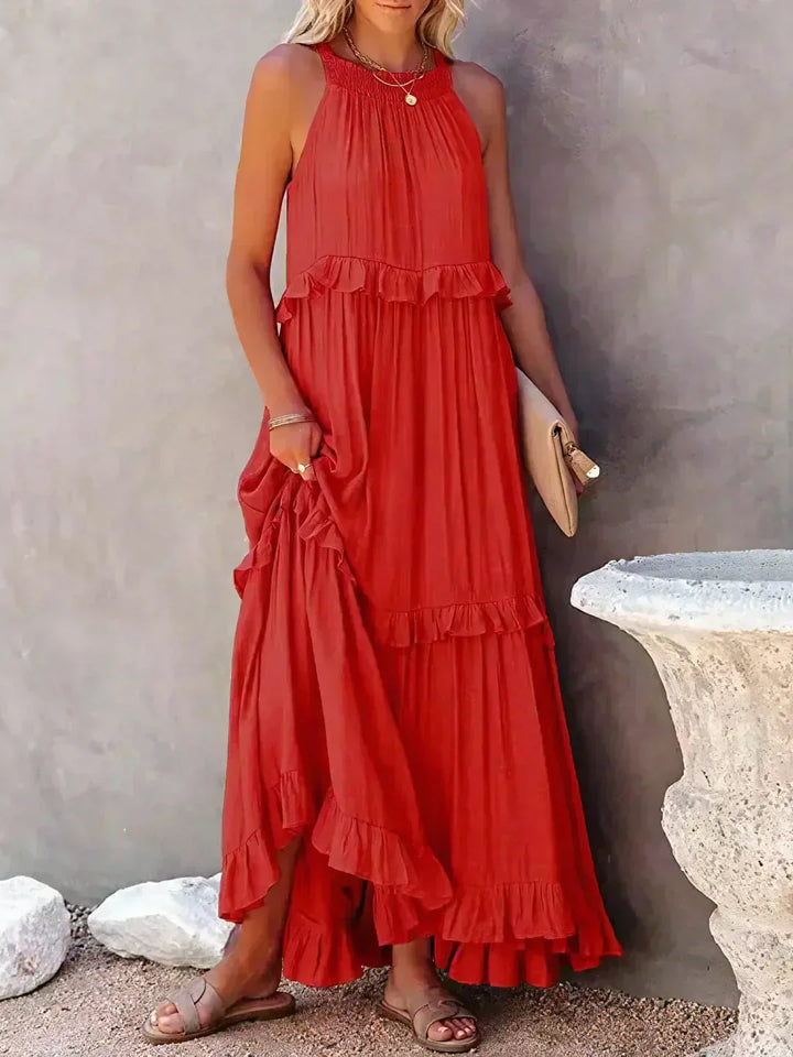 Elegant Halter Ruffle Maxi Dress