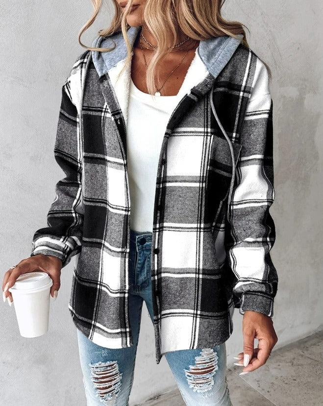 Maddie | Women Checkered Hoodie Jacket | Timeless Fit