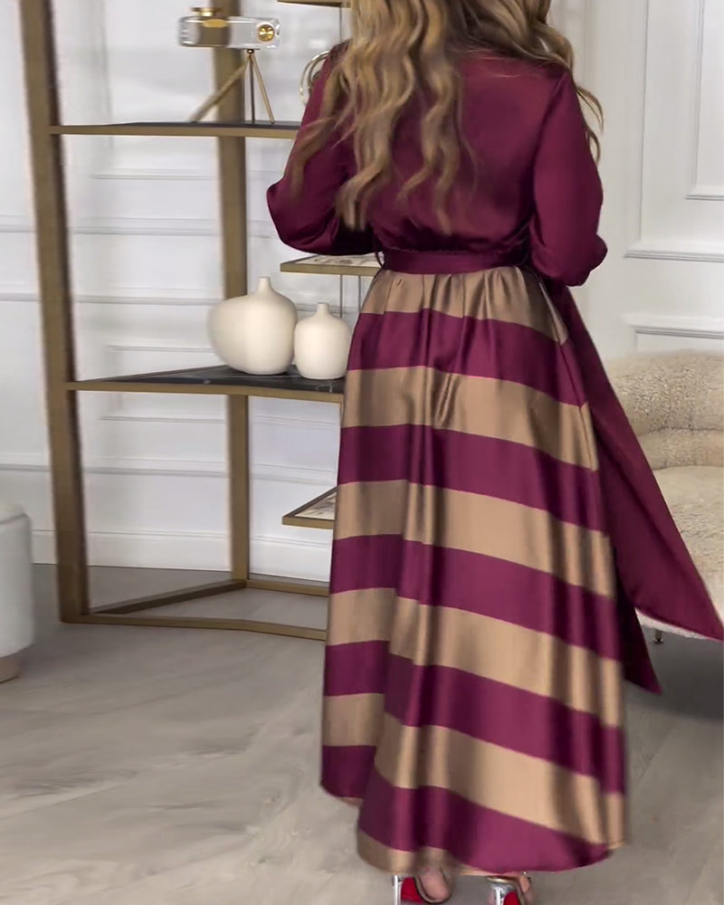 Stylish Striped Belted Maxi Dress