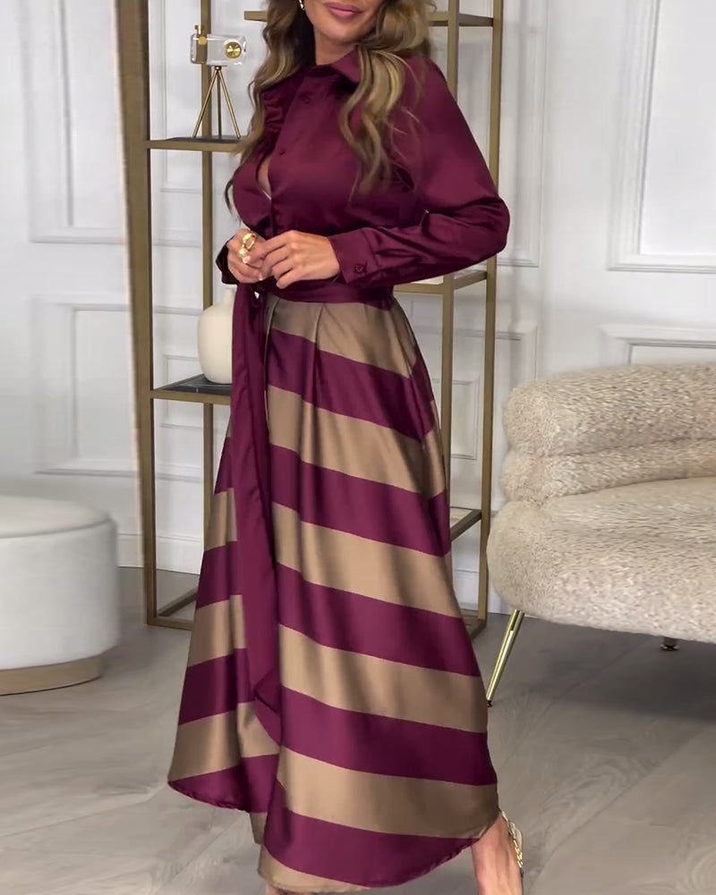 Stylish Striped Belted Maxi Dress