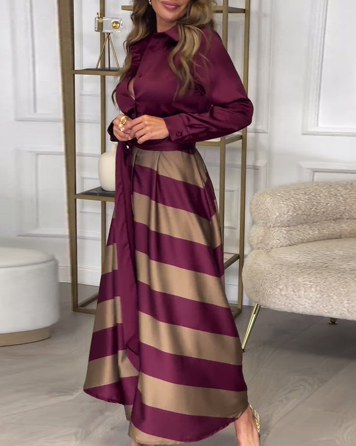Stylish Striped Belted Maxi Dress