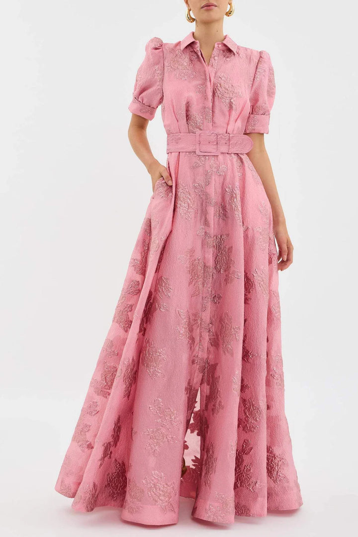 Lily ™ | Elegant Pink Belted Maxi Dress