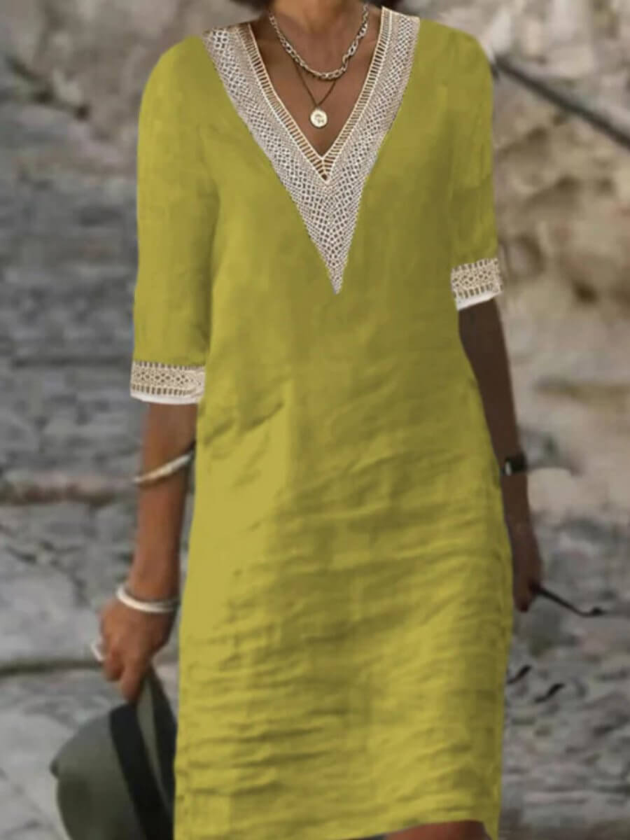 V-Neck Crochet Dress