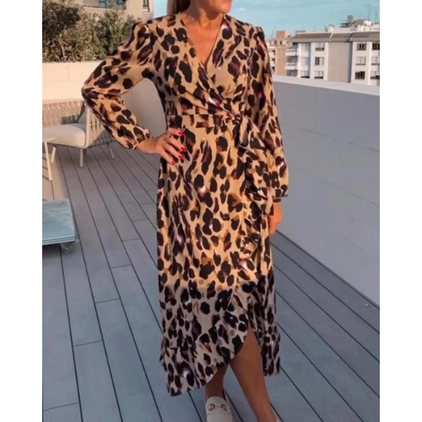 Liza Leopard Print V-Neck Dress