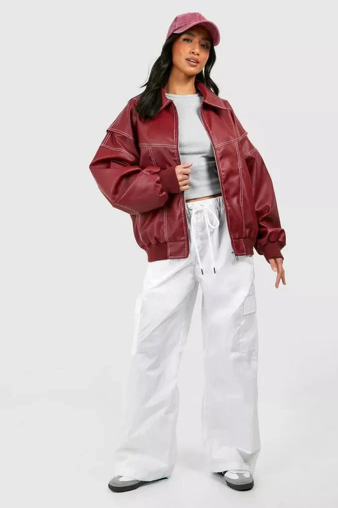 Oversized Leather Bomber Jacket