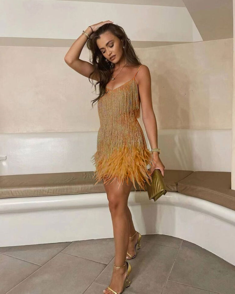 Stylish Fringe Feather Cocktail Dress