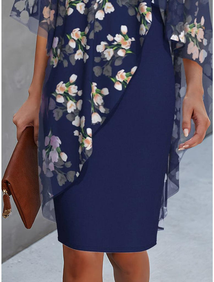 Floral Sheer Capelet Dress