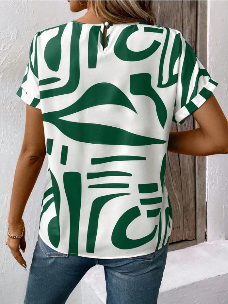 Casual Abstract T-Shirt- Green