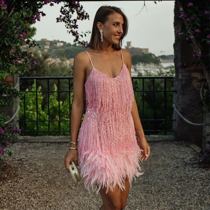 Stylish Fringe Feather Cocktail Dress