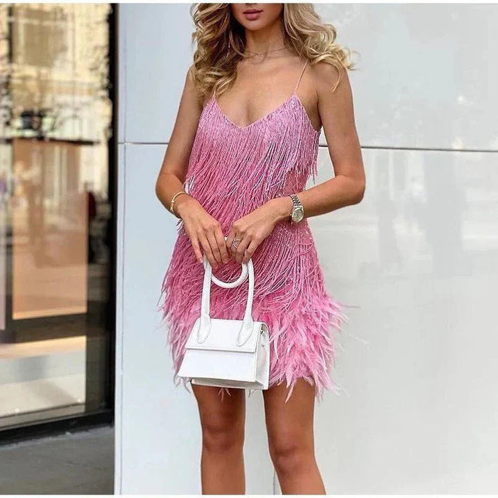 Stylish Fringe Feather Cocktail Dress