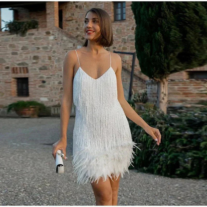 Stylish Fringe Feather Cocktail Dress