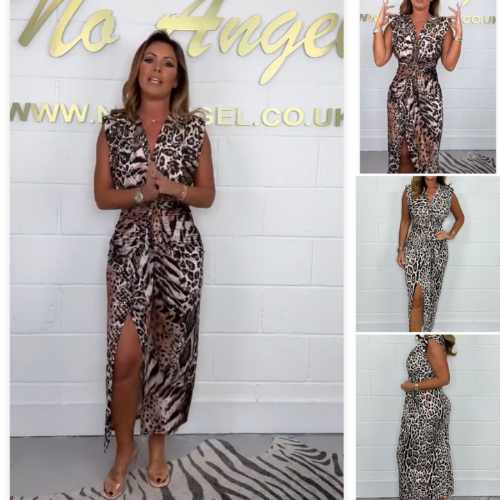 Sexy Dress with Deep V-Neck and Leopard Print for Women