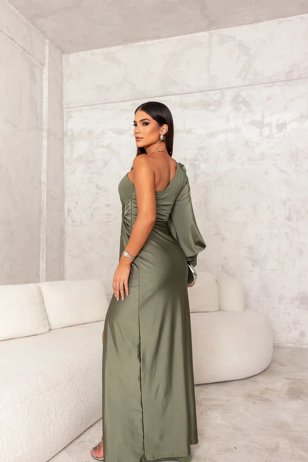 Stylish One-Shoulder Satin Dress